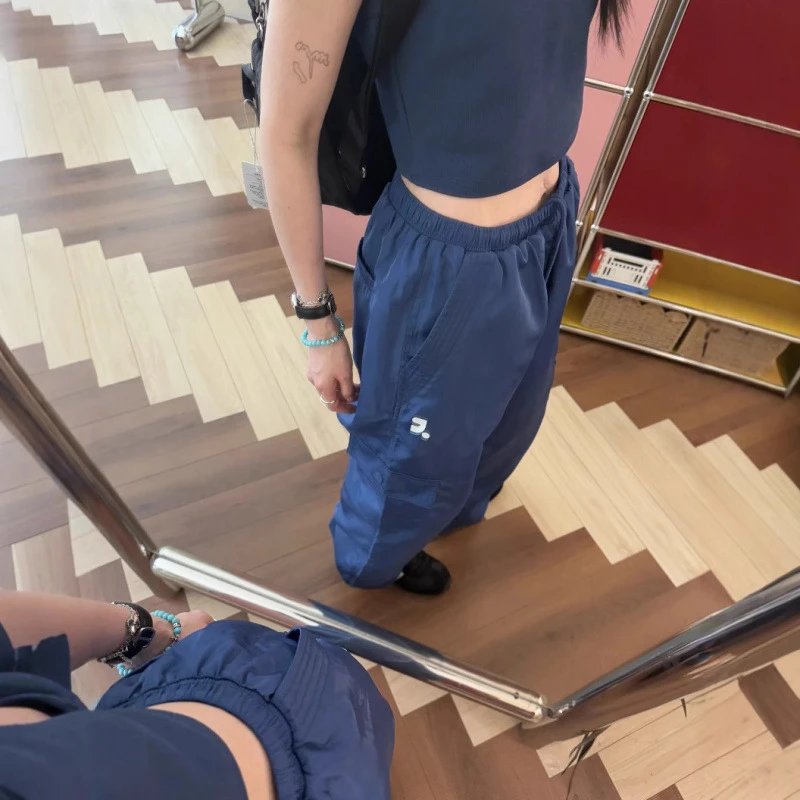 Blue Cargo Pants with Elastic Waist