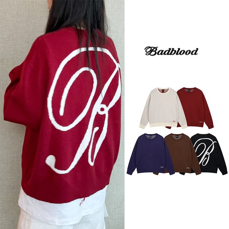 Badblood Red Oversized Crewneck Sweater