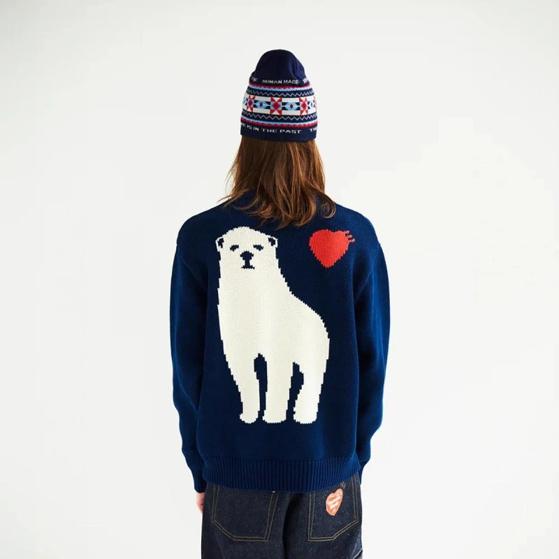 Human Made Navy Polar Bear Knit Sweater