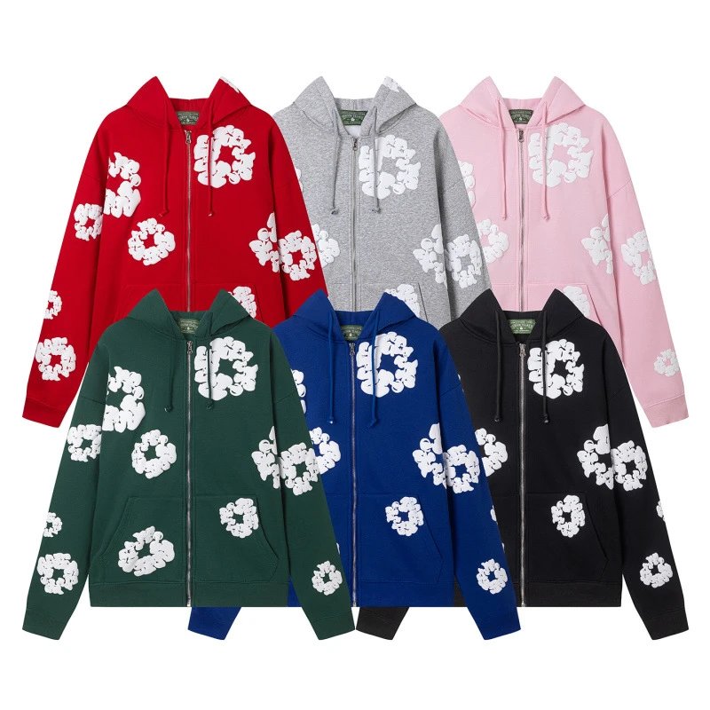 Bape White Flower Zip-Up Hoodie in Red, Grey, Pink, Green, Blue, and Black