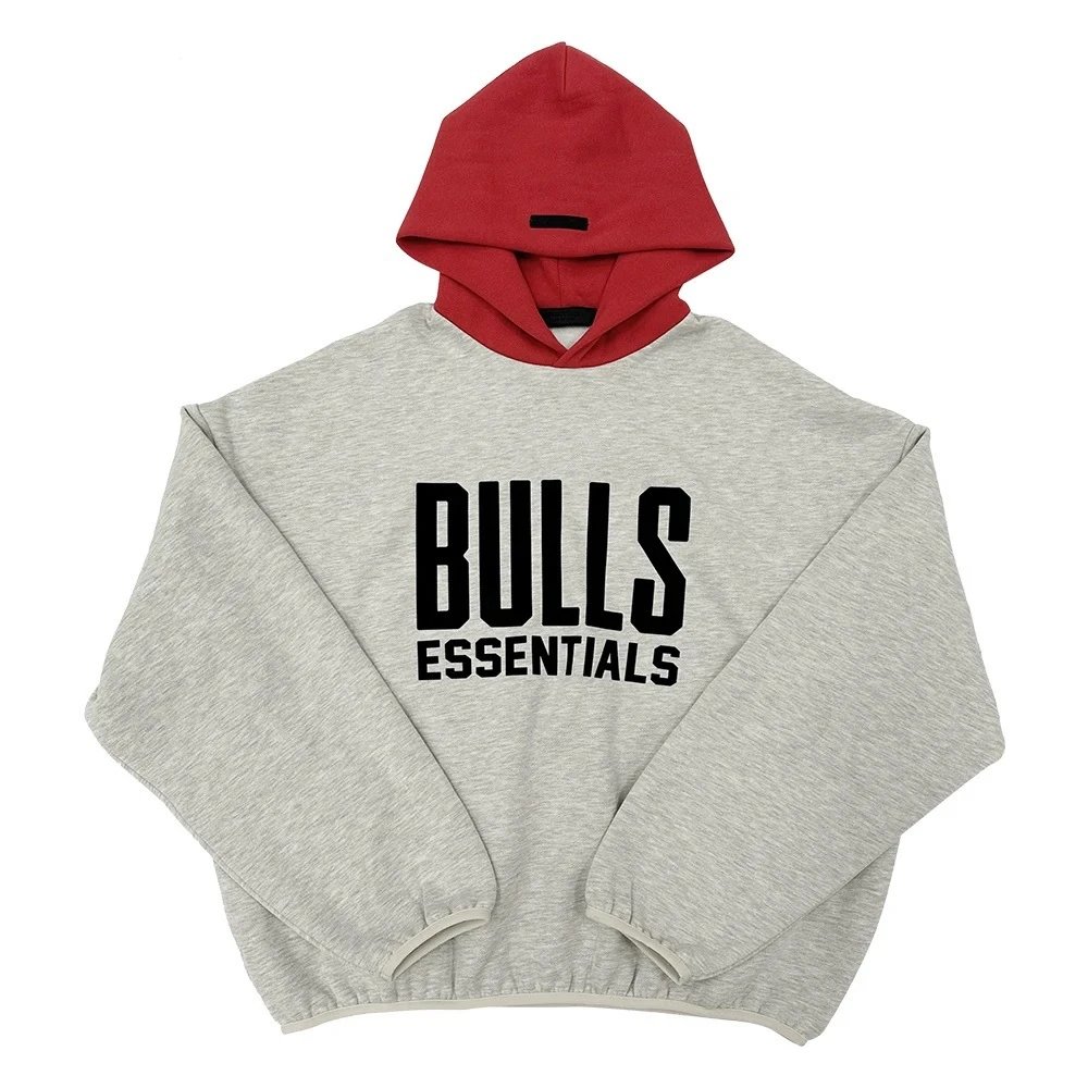 Bulls Essentials Grey Hoodie with Red Hood