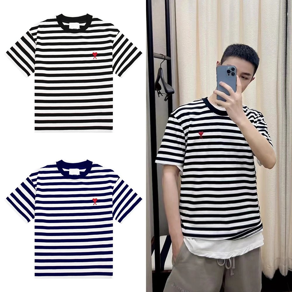 Black and White Striped Short Sleeve T-Shirt