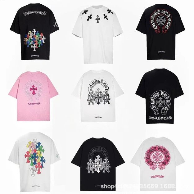 Chrome Hearts Black and White Cross Print T-Shirts