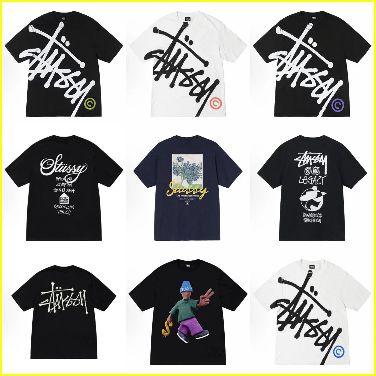 Stussy Black and White Graphic T-Shirt Collection