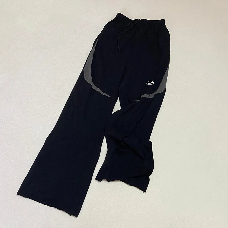 Black Wide Leg Pants with Grey Panels