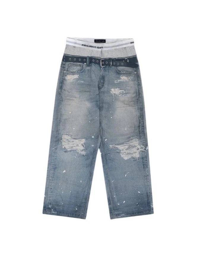Project G Blue Distressed Wide Jeans