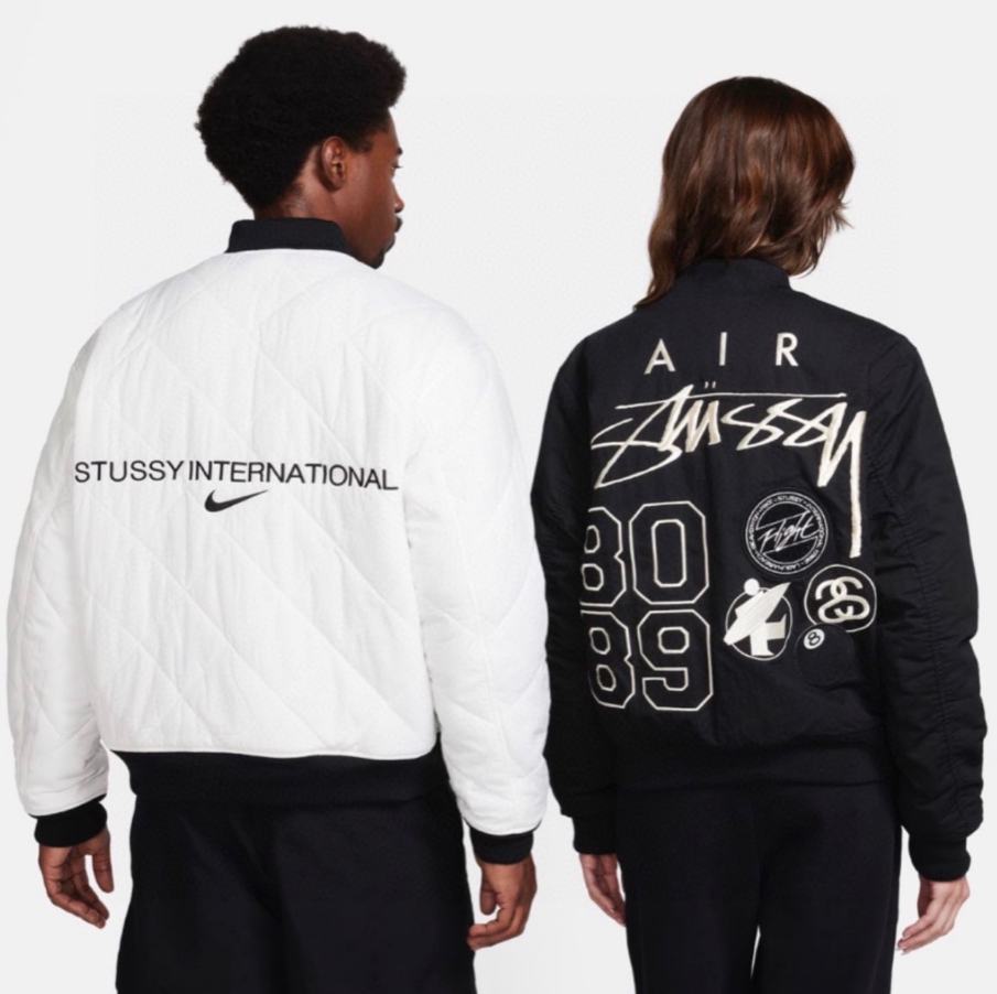 Stussy White and Black Bomber Jacket