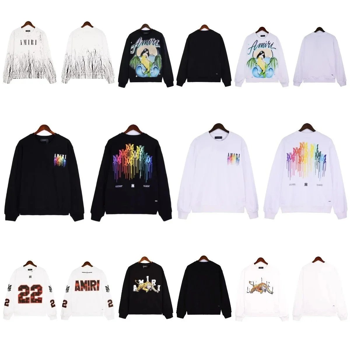 Amiri Black and White Graphic Crewneck Sweatshirts