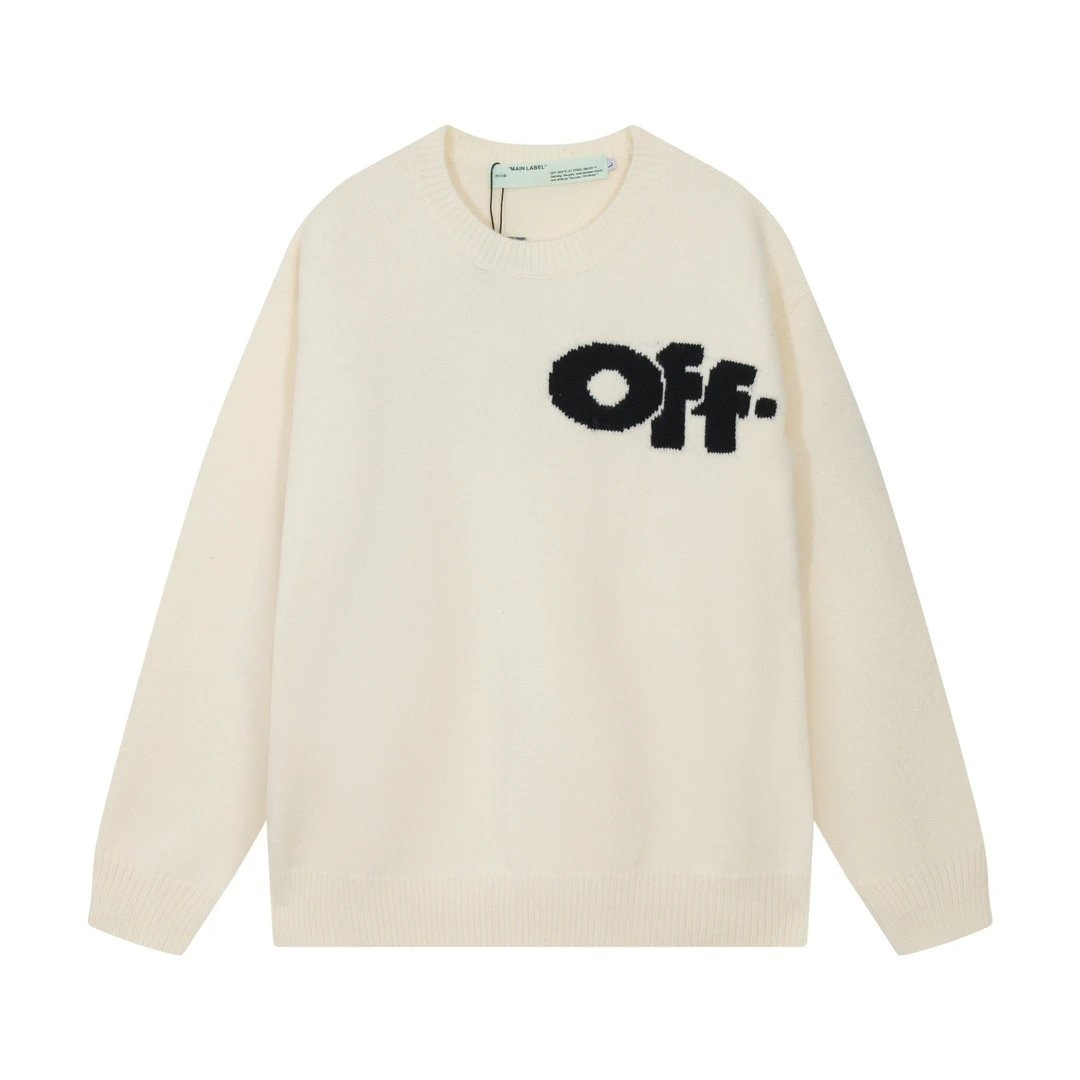 Off-White Cream Round Neck Knit Sweater
