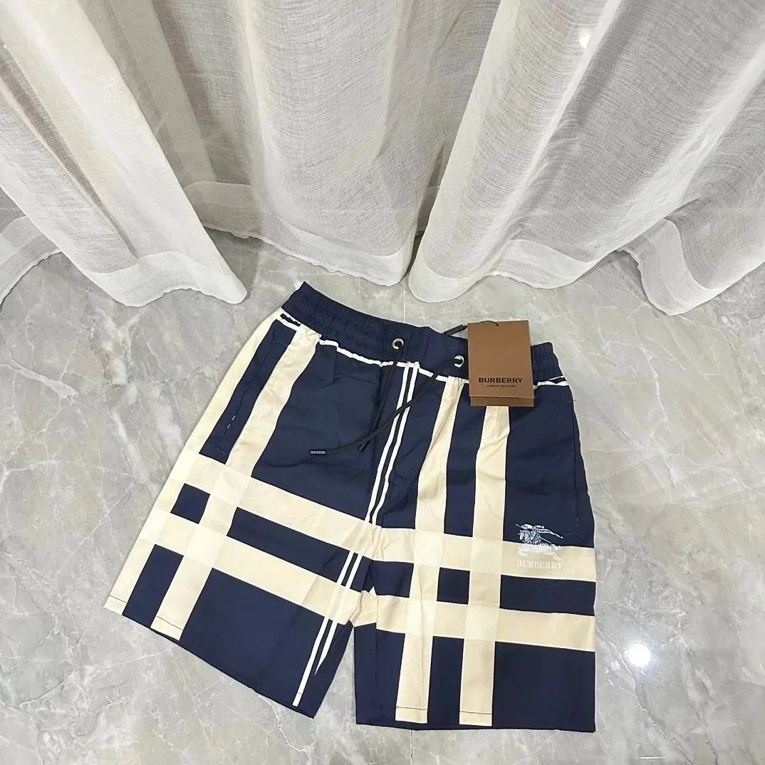 Burberry Navy and Beige Plaid Shorts