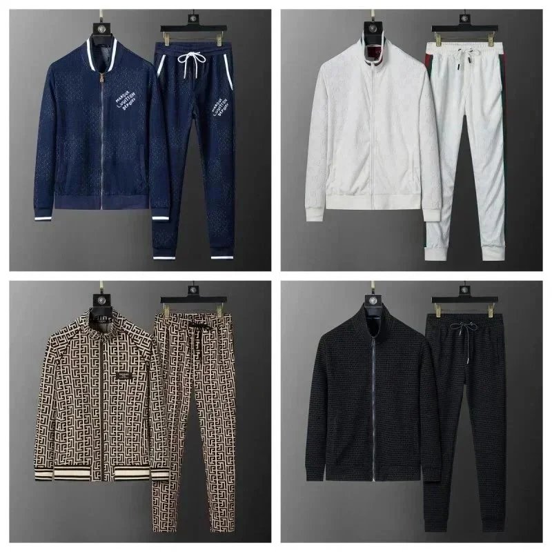Fendi Beige Patterned Tracksuit, Ralph Lauren Navy Jacket & Pants, White Zip-Up Set, Black Textured Suit