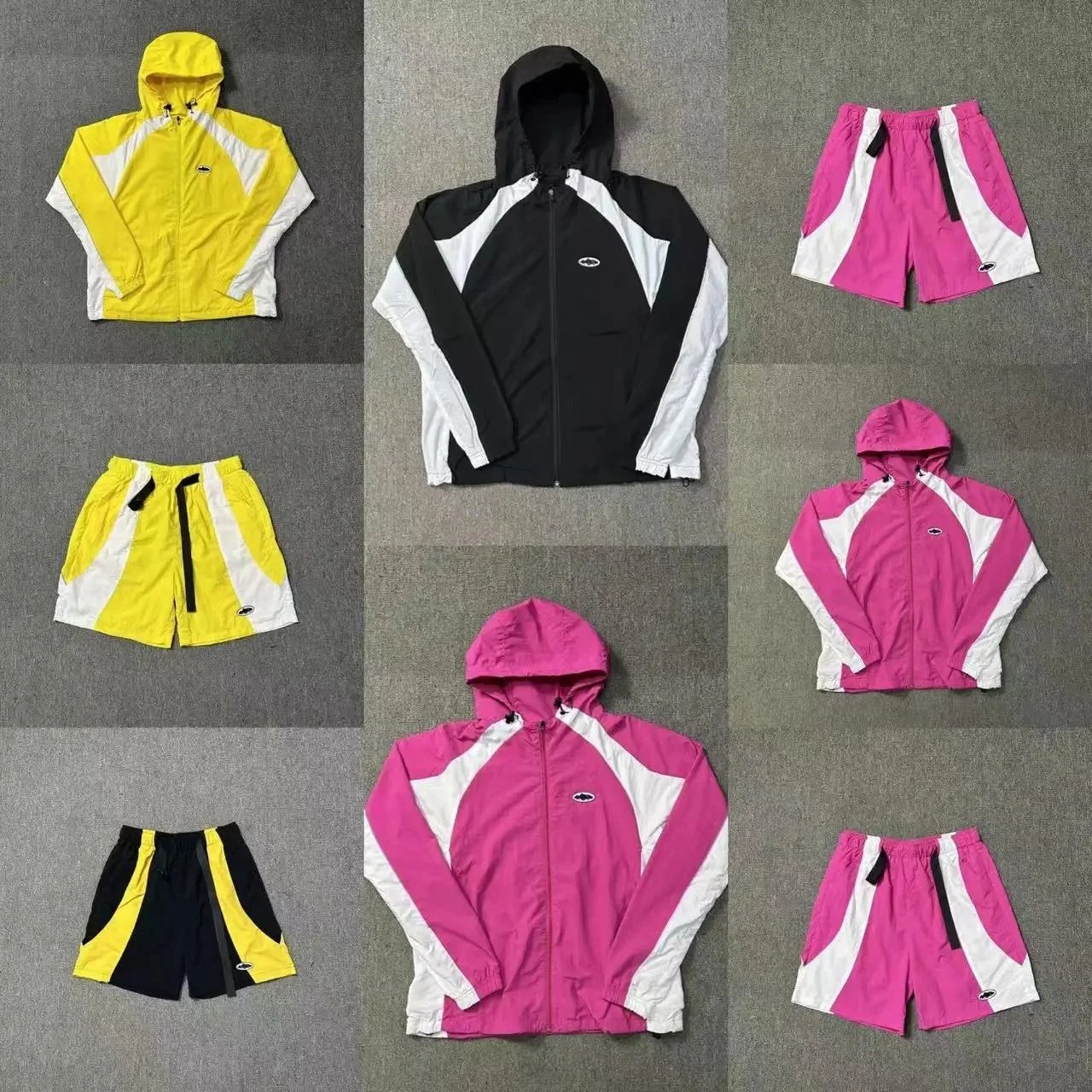 Colorblock Windbreaker Jacket and Shorts Set