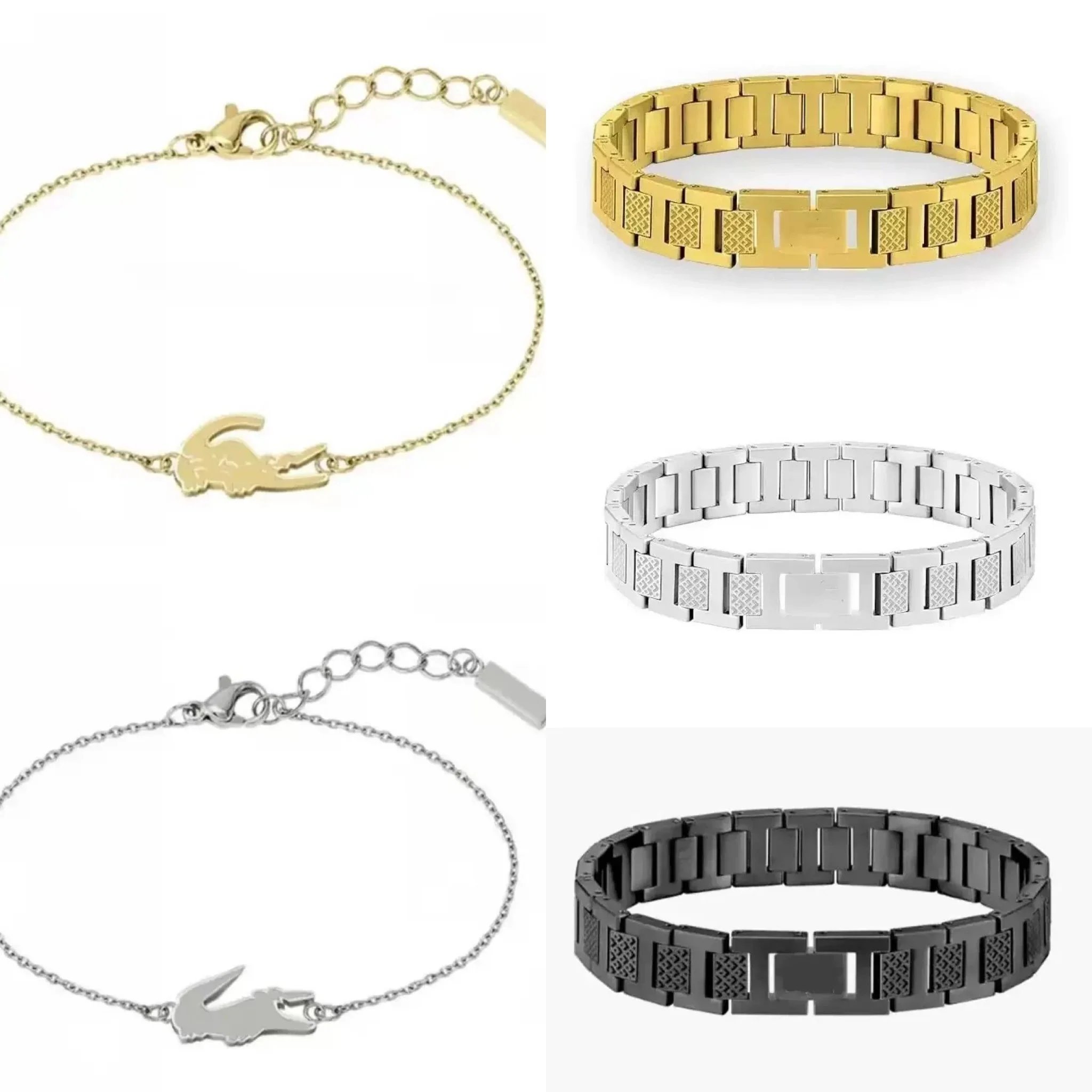 Lacoste Crocodile Logo Bracelet and Link Bracelets in Gold, Silver, and Black