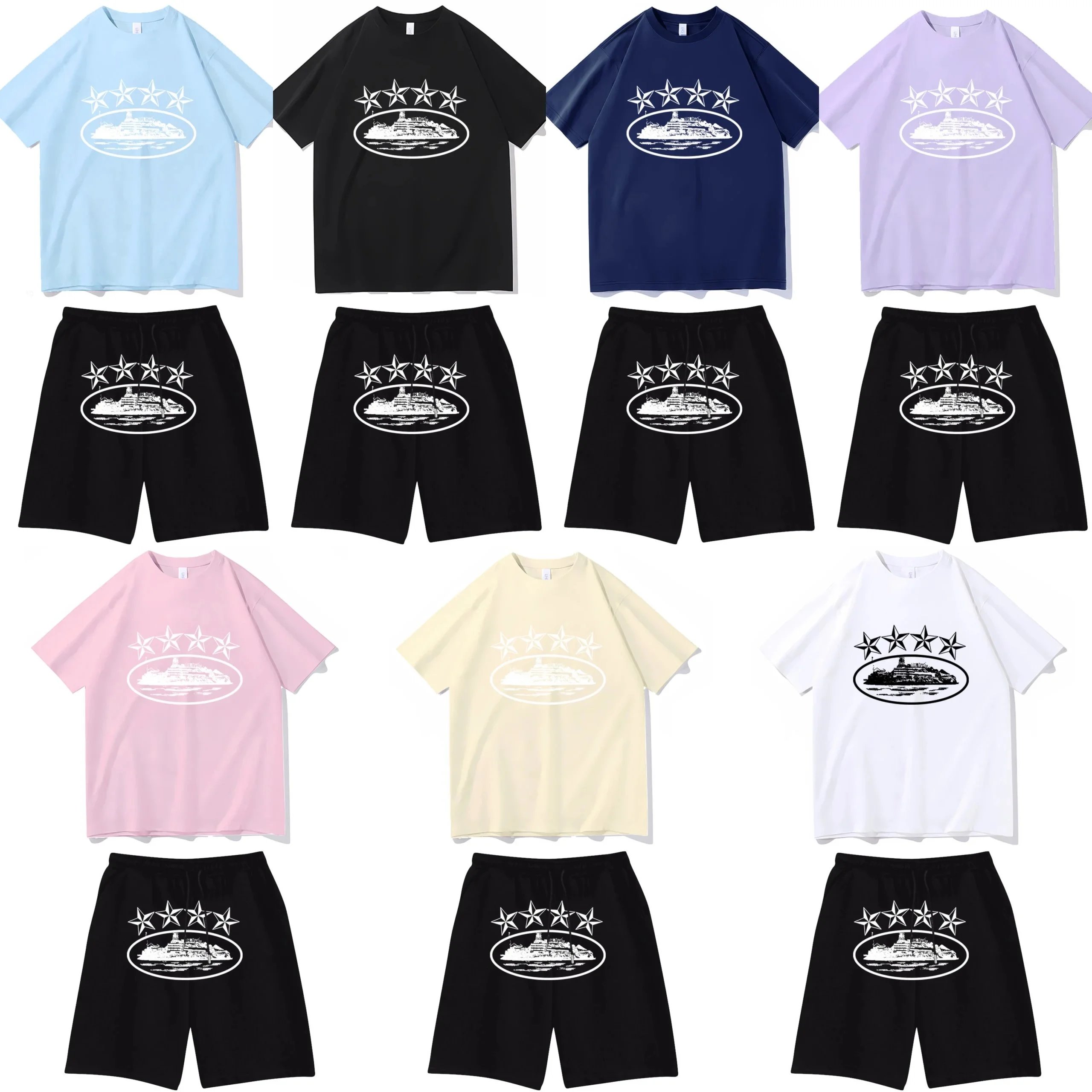 Graphic Print T-Shirt and Shorts Set in Multiple Colors