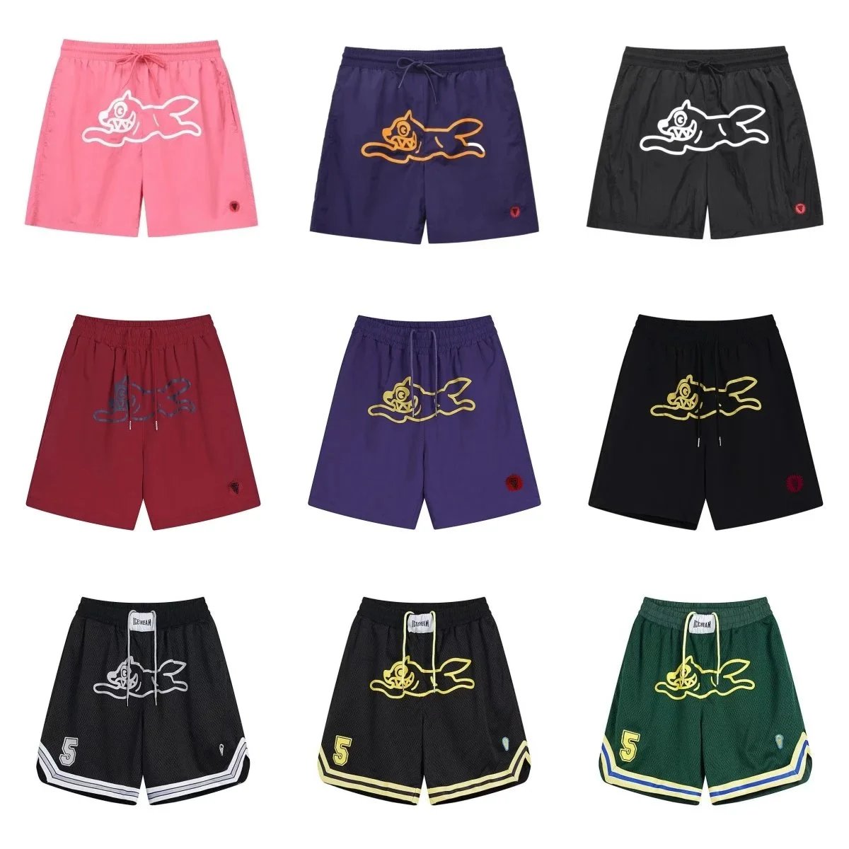 Icecream Brand Colorful Shorts with Jumping Dog Logo