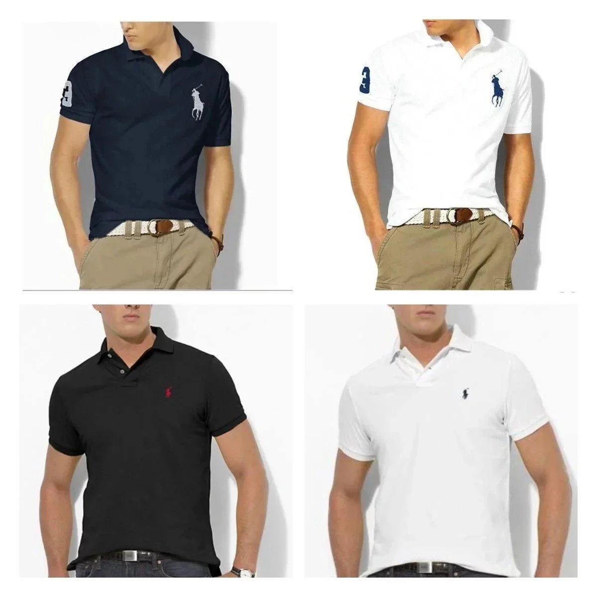 Ralph Lauren Polo Shirts in Navy, White, Black, and Light Grey