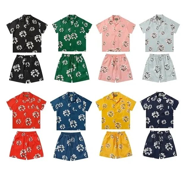 Floral Short Sleeve Shirt and Shorts Set in Various Colors