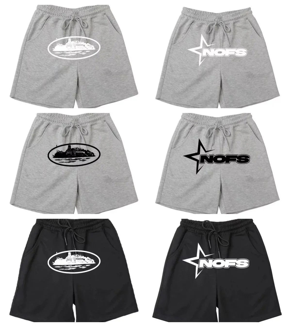 NOFS Grey and Black Sweat Shorts with Drawstring Waist