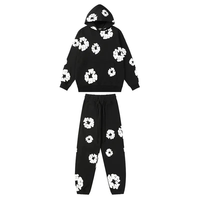 Black Floral Hoodie and Pants Set