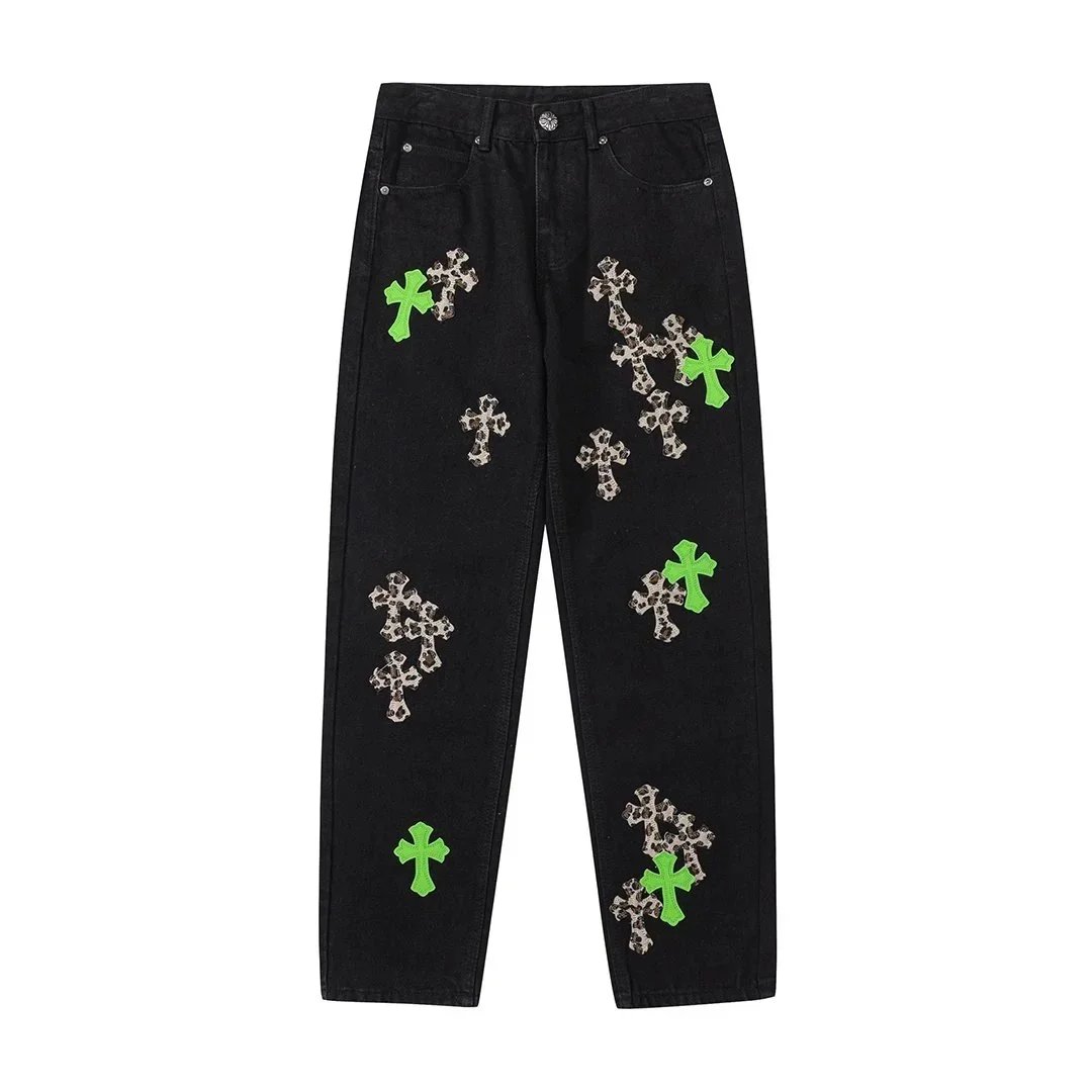 Black Cross Applique Jeans