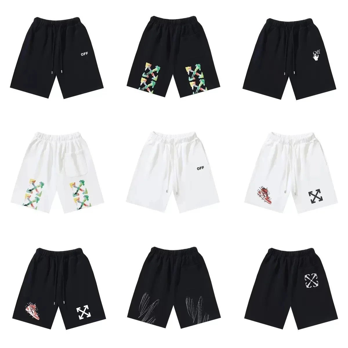 Off-White Black and White Shorts with Arrow Prints