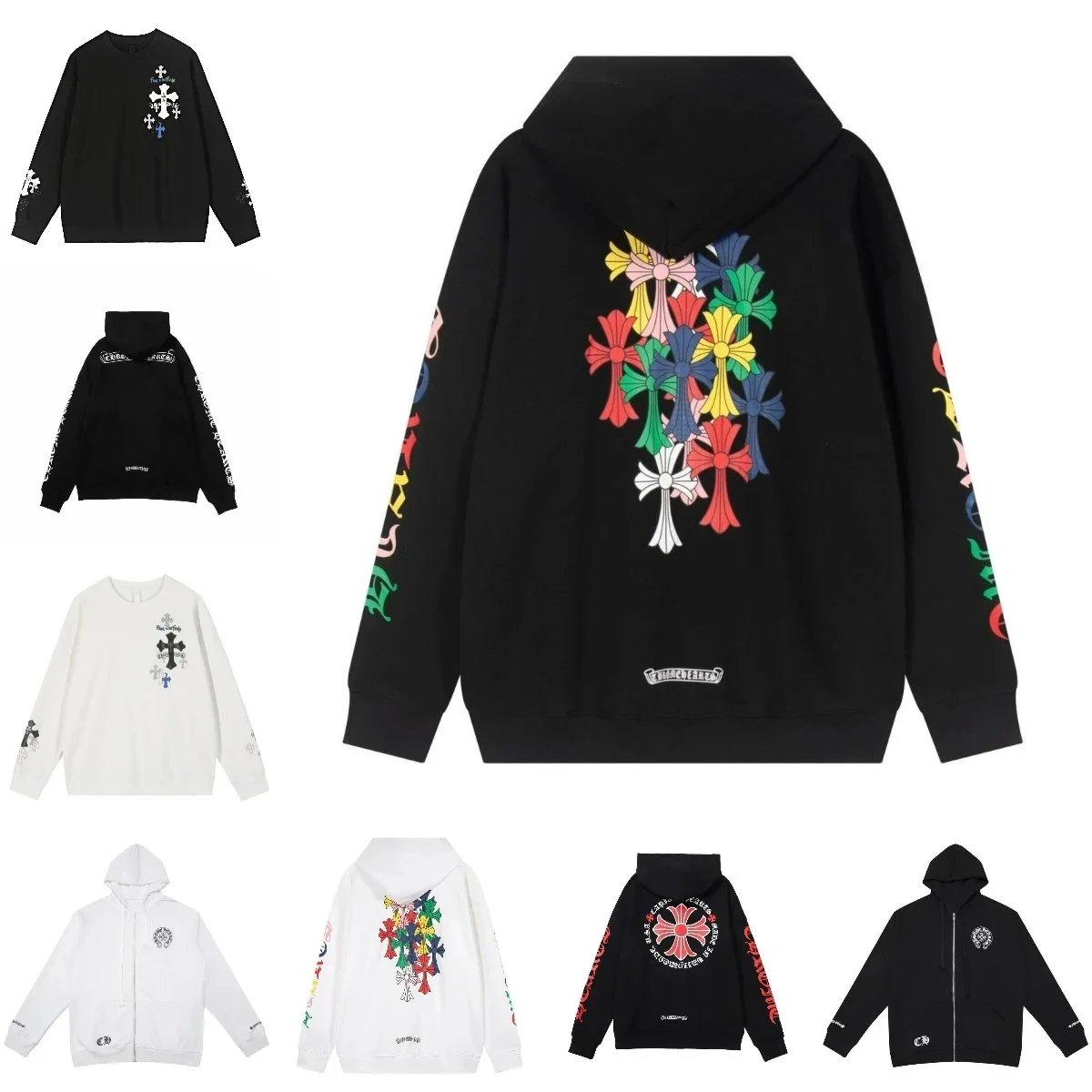 Chrome Hearts Black Hoodie with Colorful Crosses