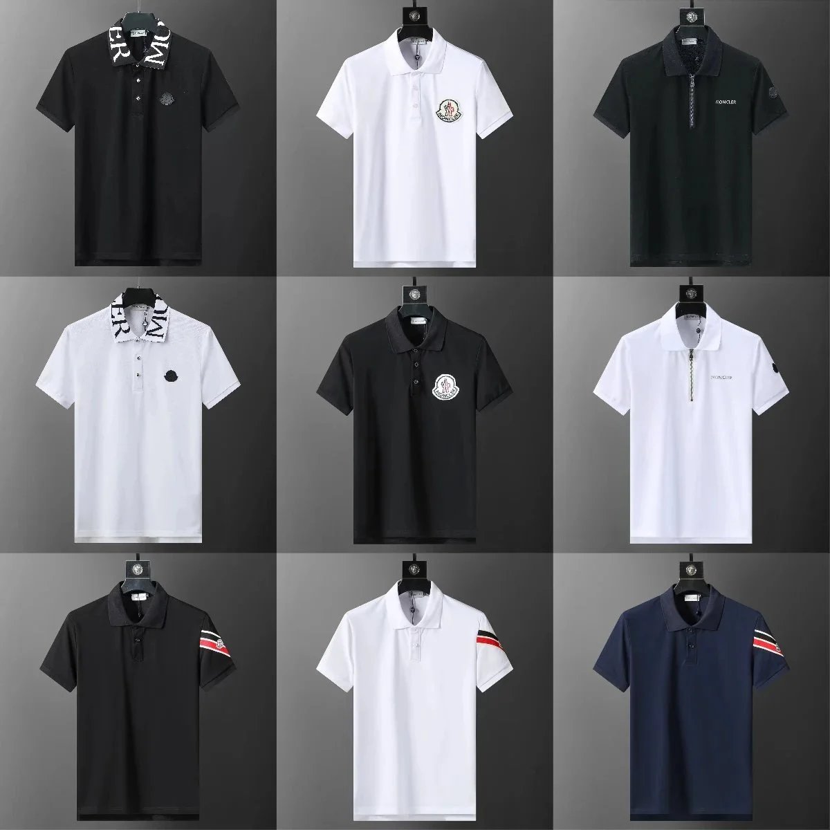 Moncler Black and White Short Sleeve Polo Shirts