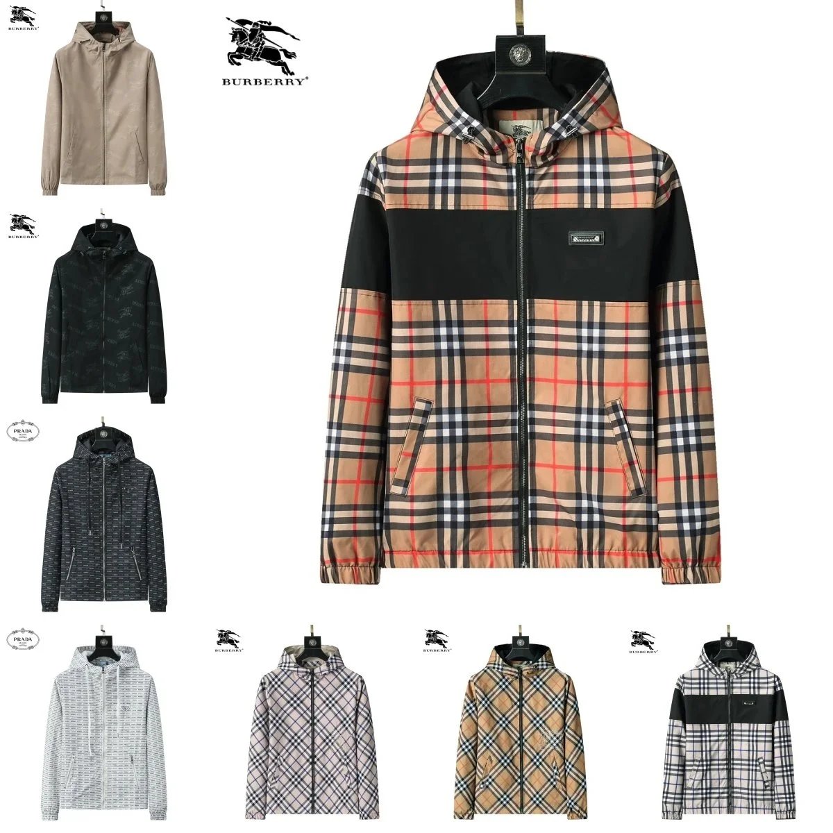 Burberry Beige Plaid Hooded Jacket