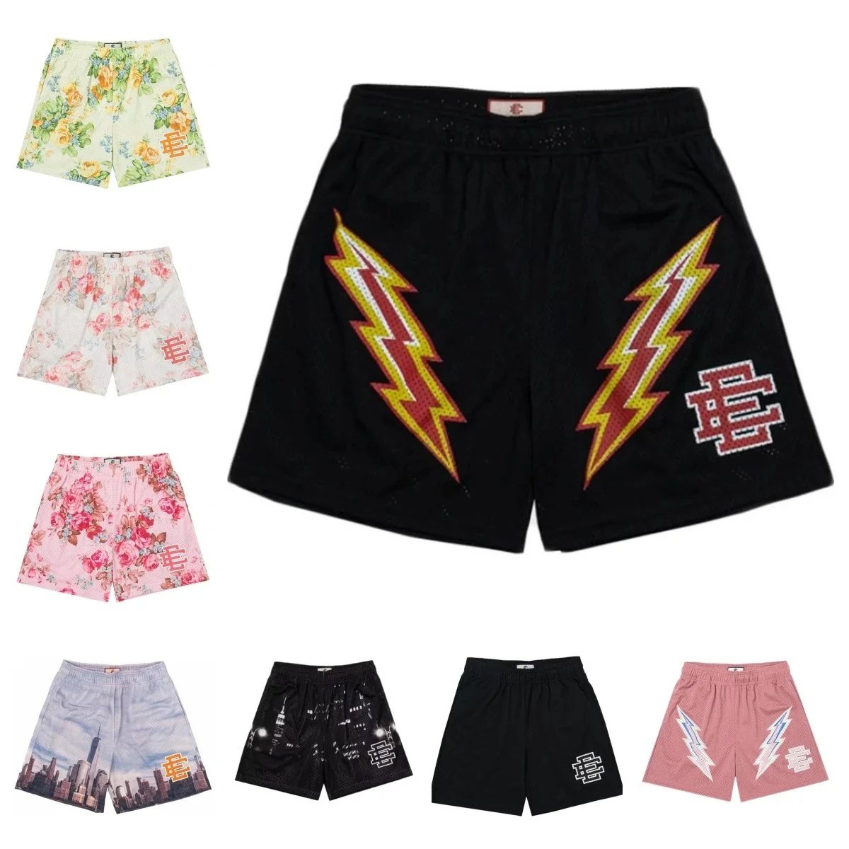 EA7 Black Lightning Bolt Shorts