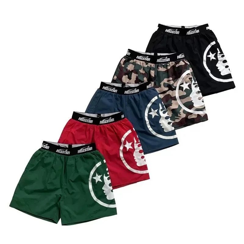 Hellstar Camouflage and Solid Color Shorts with Circular Logo Design