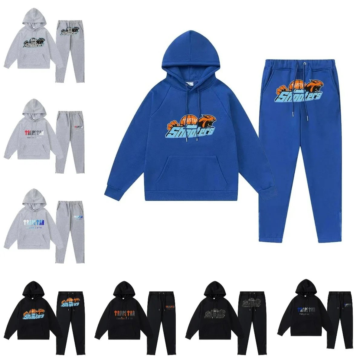 Blue Hoodie and Pants Set with Logo Design