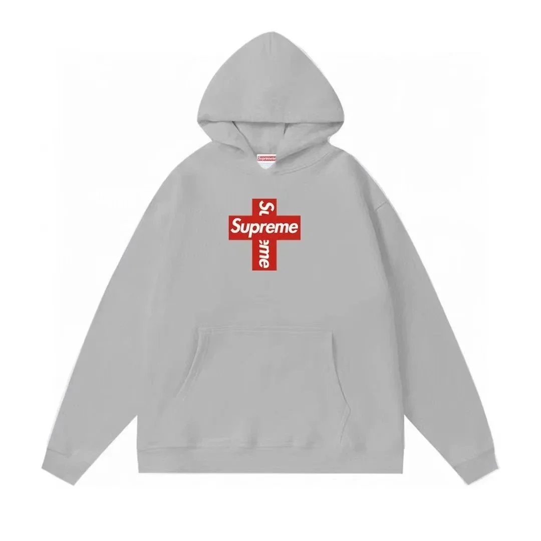 Supreme Grey Hoodie with Cross Logo