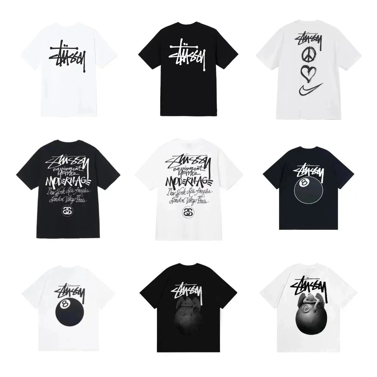 Stussy Black and White Graphic T-Shirt Collection