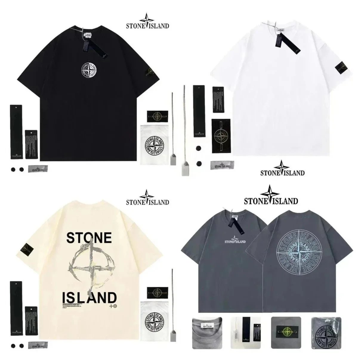 Stone Island Black White Beige Grey T-Shirts