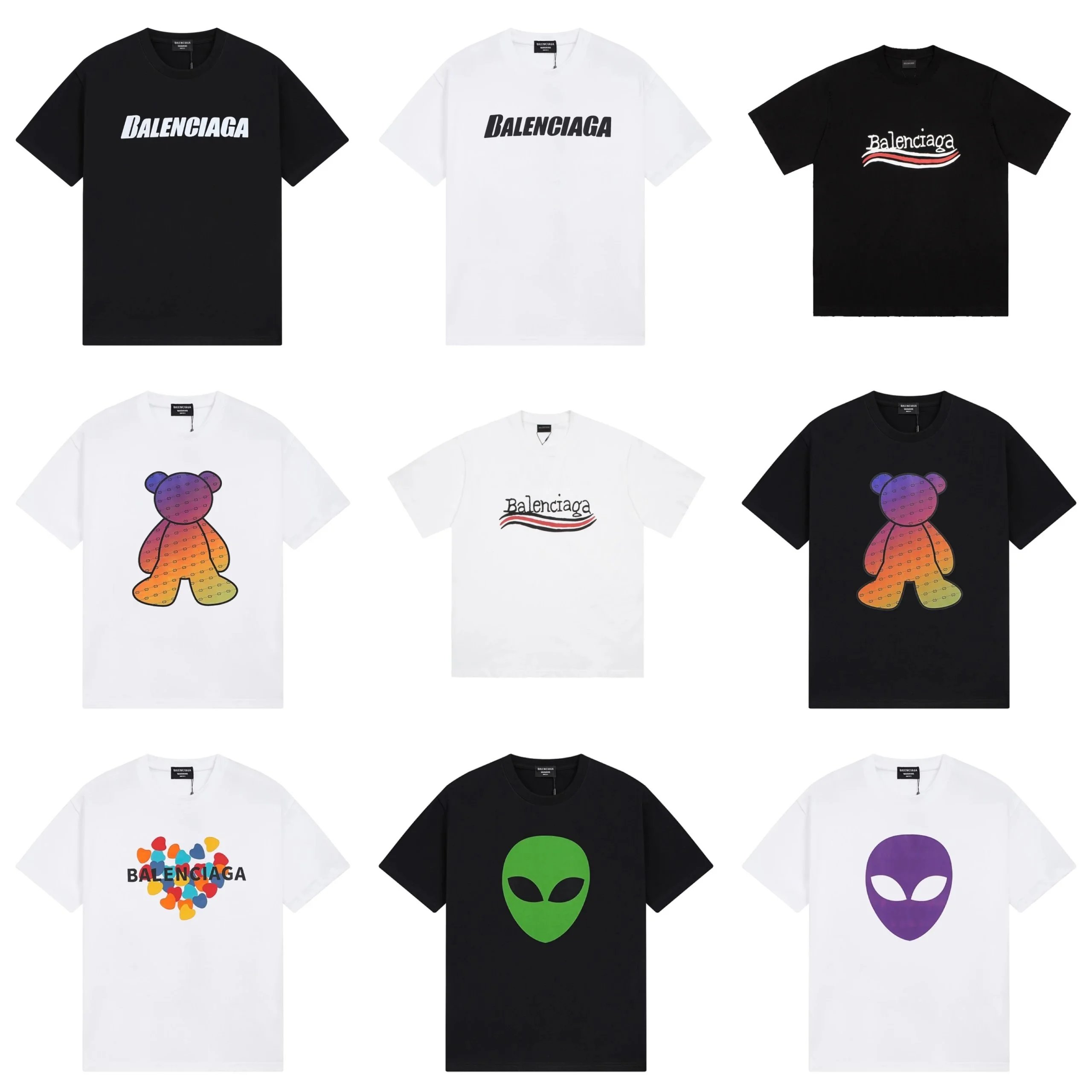 Balenciaga Black and White Graphic T-Shirt Collection