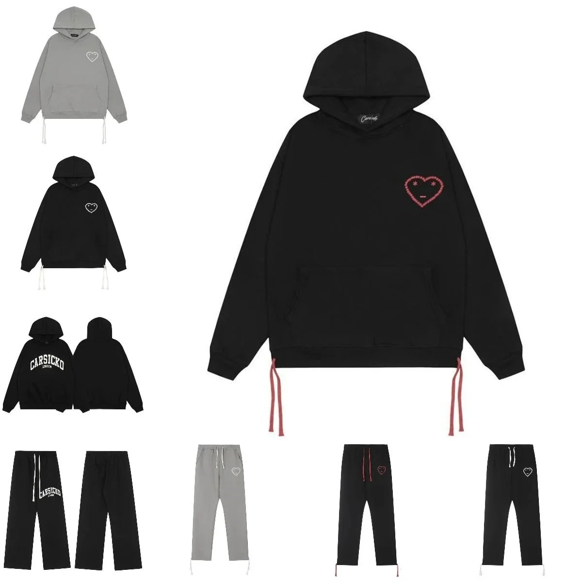 Carsicko Black Heart Hoodie and Pants Set