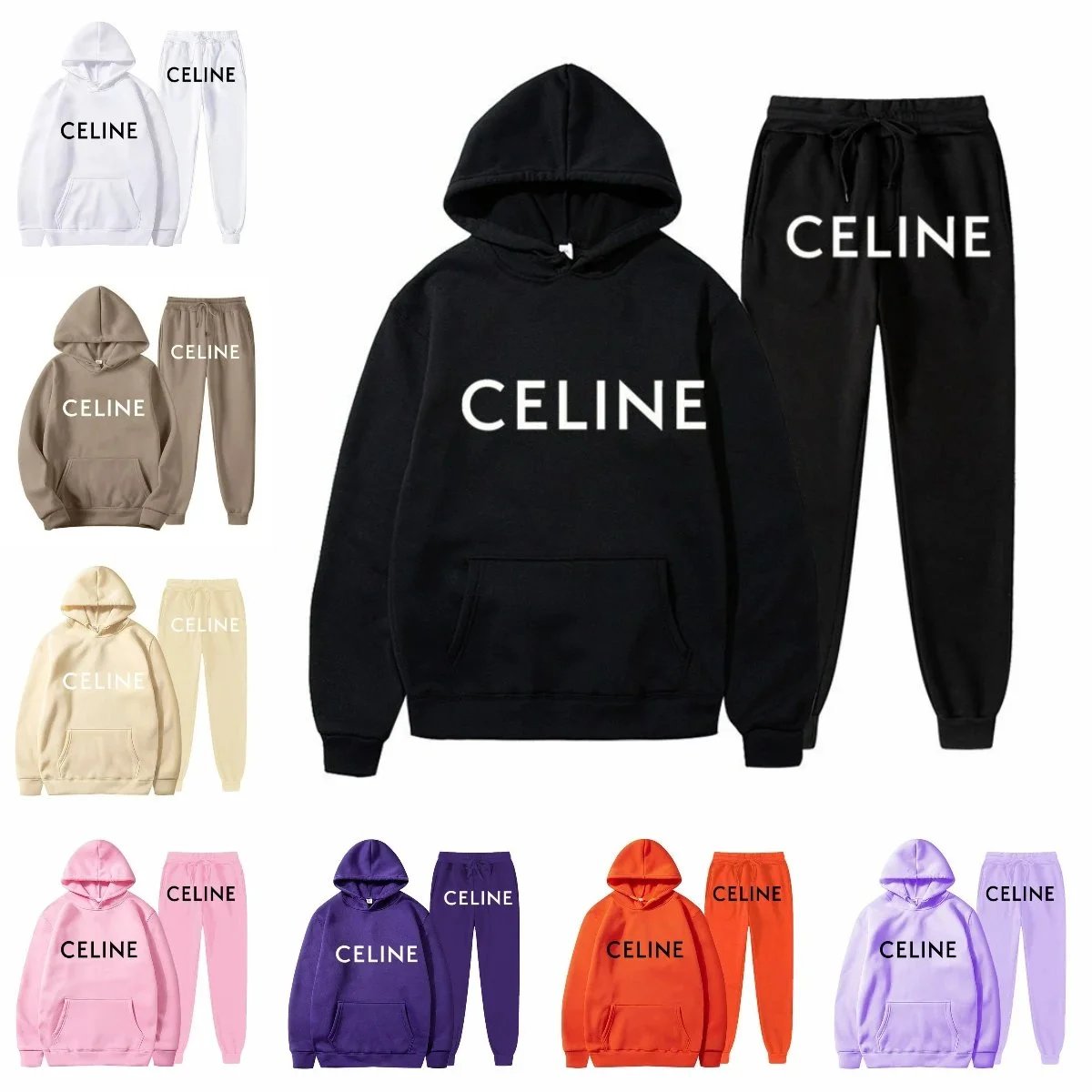 Celine Black Hoodie and Pants Set