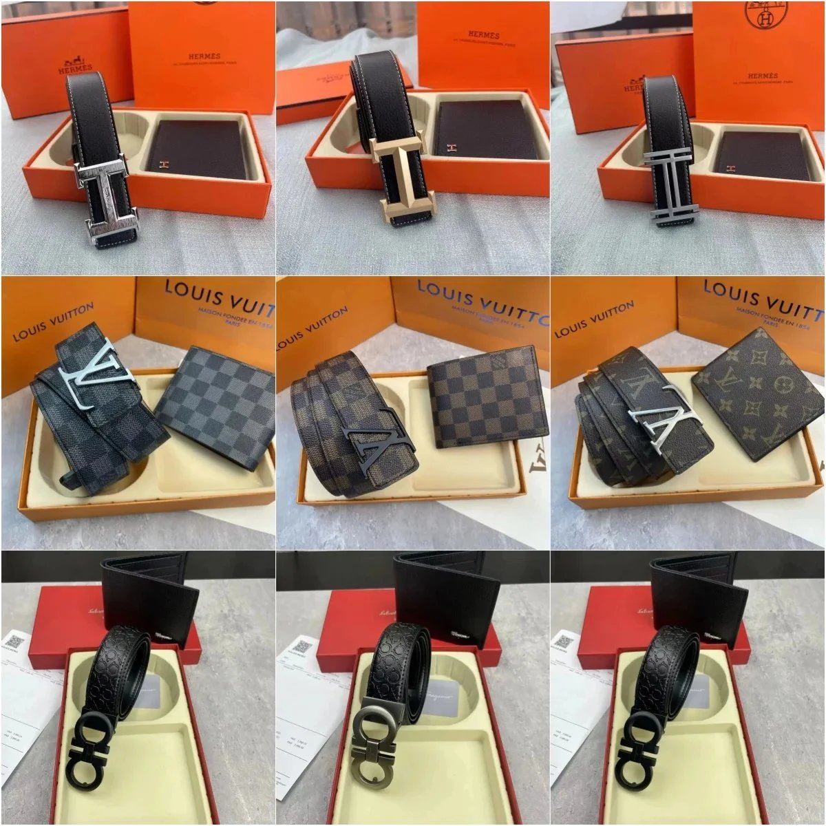 Louis Vuitton Brown Monogram Belt and Wallet Set