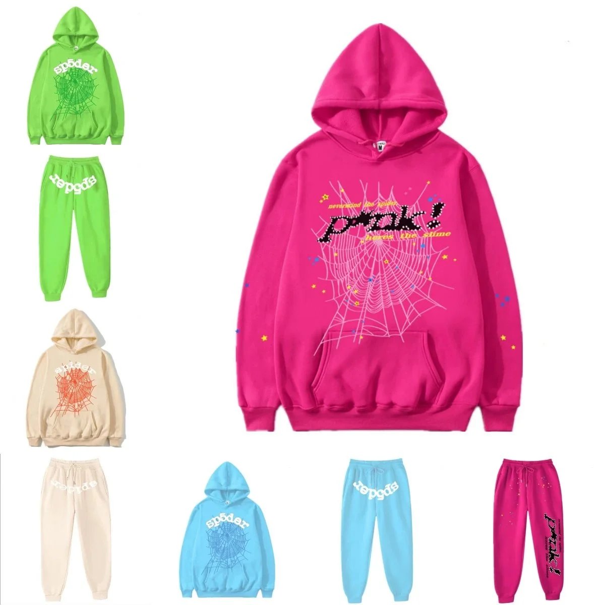 Pink Spider Web Hoodie and Pants Set