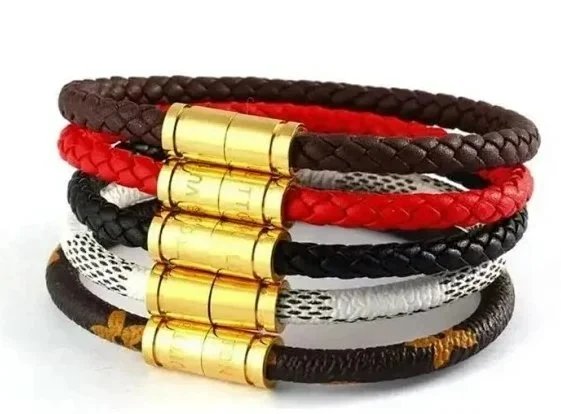 Louis Vuitton Braided Leather Bracelets with Gold Clasp