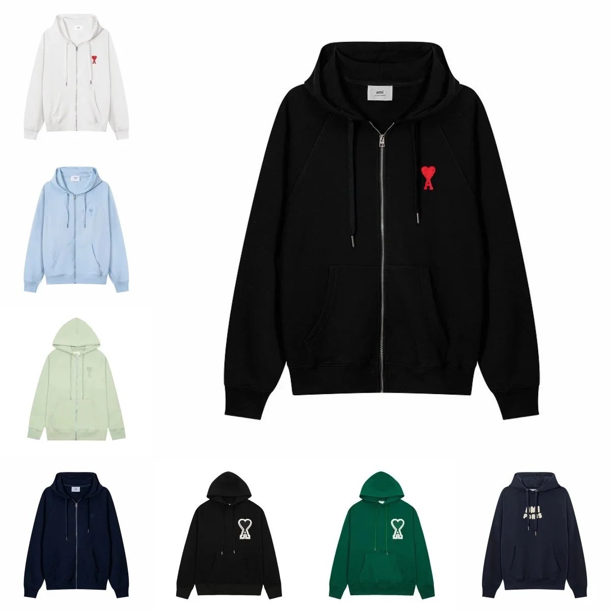 Ami Paris Black Zip-Up Hoodie