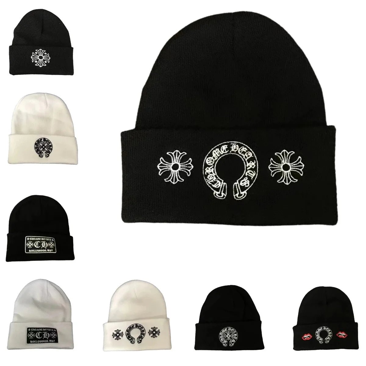 Chrome Hearts Black and White Beanie Hats