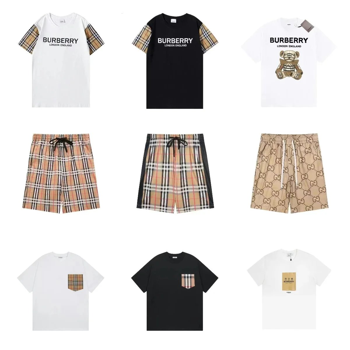 Burberry White Logo T-Shirt and Plaid Shorts Set