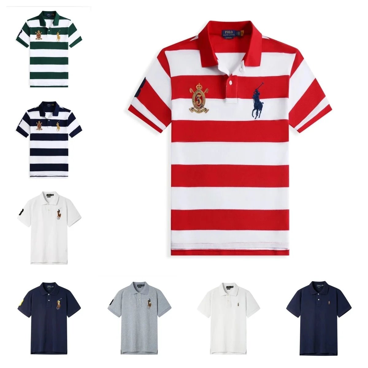Ralph Lauren Red and White Striped Polo