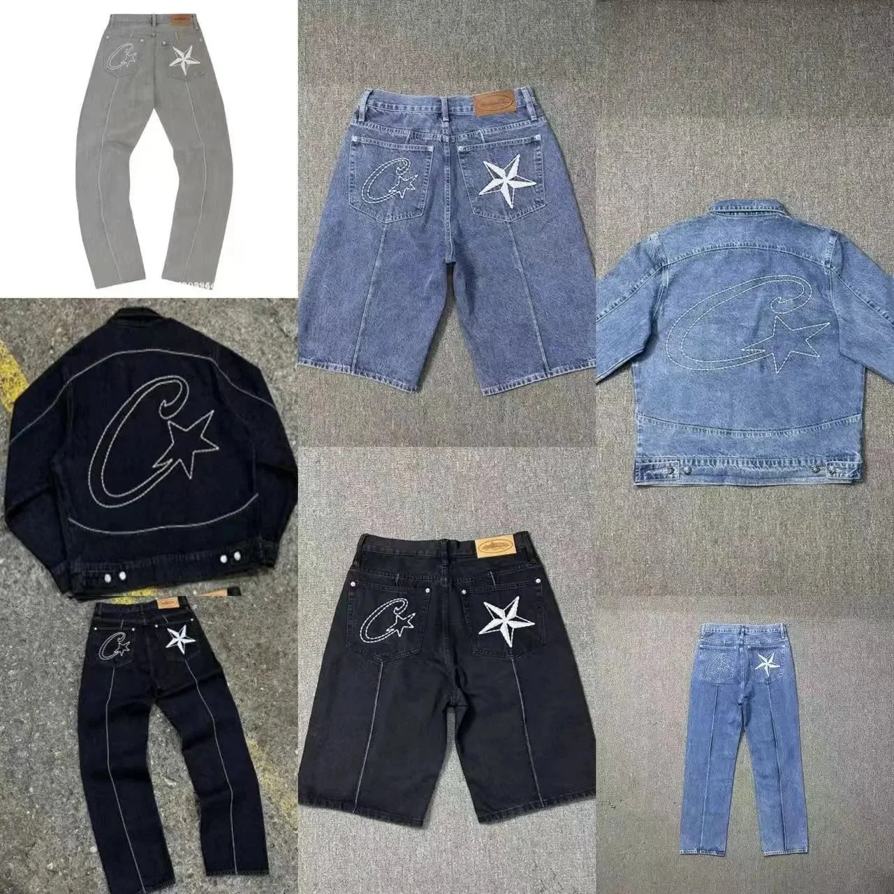Casual Denim Jeans and Shorts Set with Embroidered Back Pockets