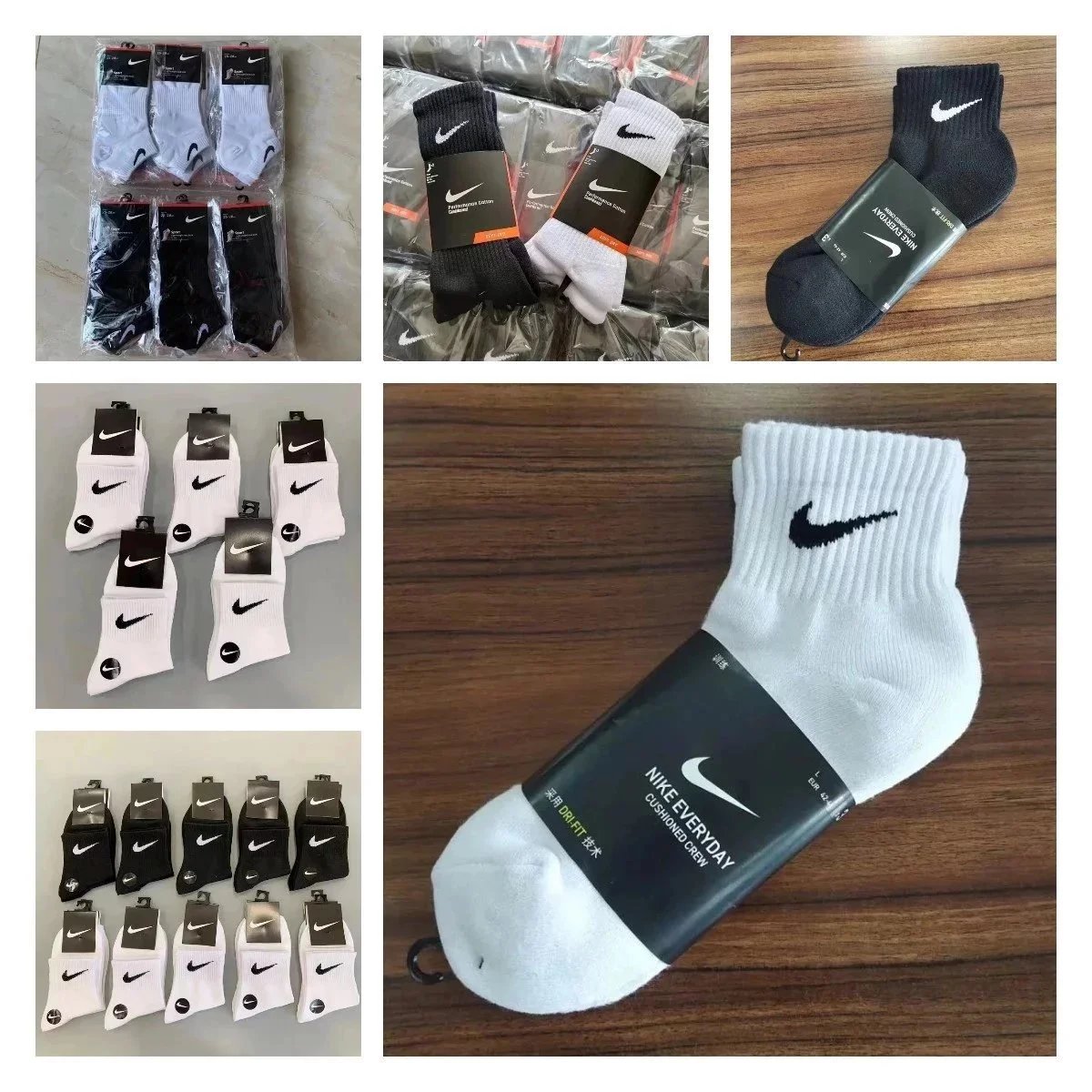 Nike Black and White Everyday Cushioned Crew Socks