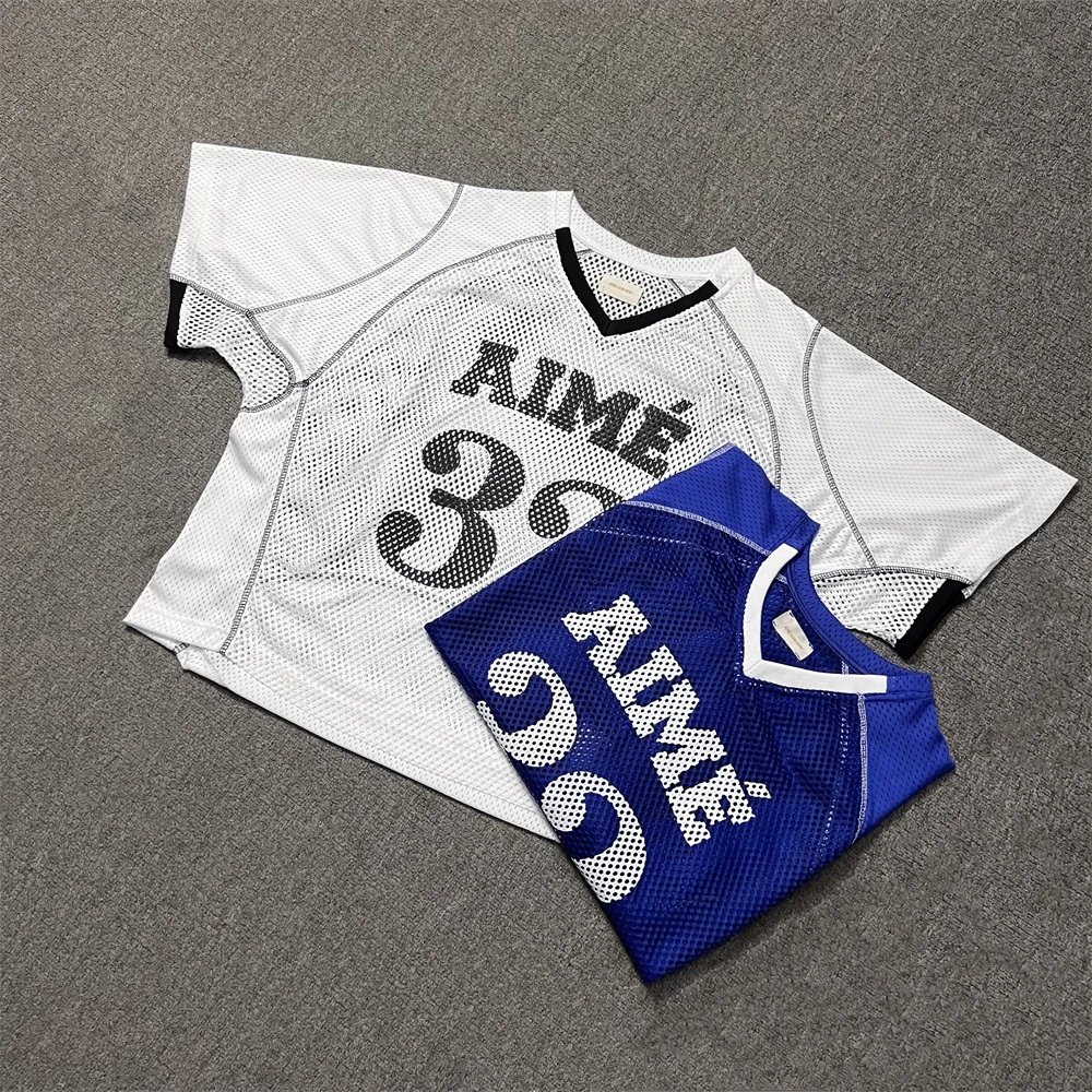 AIME Blue and White Mesh V-Neck Jerseys
