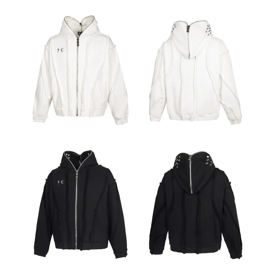 White and Black Zip-Up Hooded Jackets