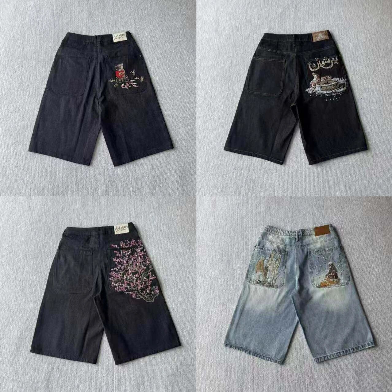 Designer Black and Blue Denim Shorts