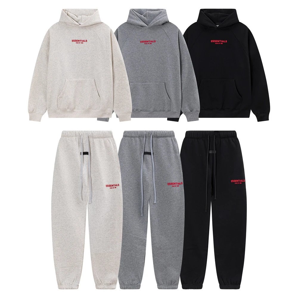 Essentials Hoodie and Sweatpants Set in Grey, Black, and Beige